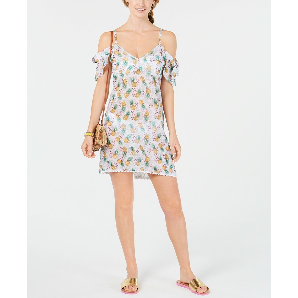 Miken Swimsuit Cover-Up Dress Pineapples‎ Flutter Sleeve Size XS NEW